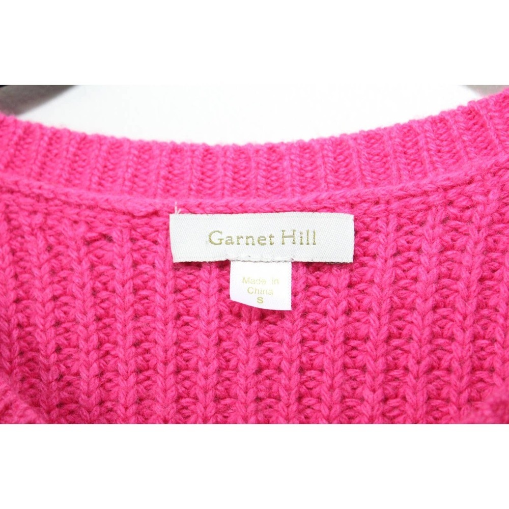 Garnet Hill Waffle Knit Crewneck Cashmere Wool Sweater Pink Pockets Size Small - Picture 6 of 16